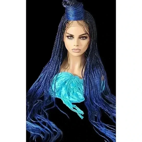 Blue Braided wig 100% handmade, ombre wig, NWT exotic colors absolutely gorgeous - Picture 3 of 15